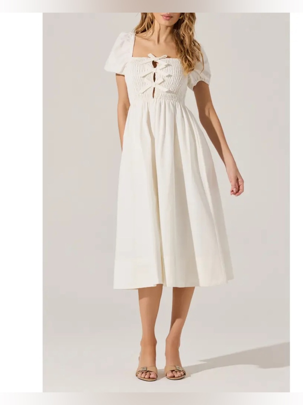 ASTER the label White Midi Dress with Puff Sleeve